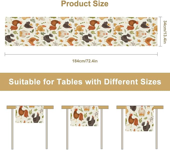 Cute Roosters Chickens Table Runners, Rustic Farm Animals Hen Table Runner - Image 7