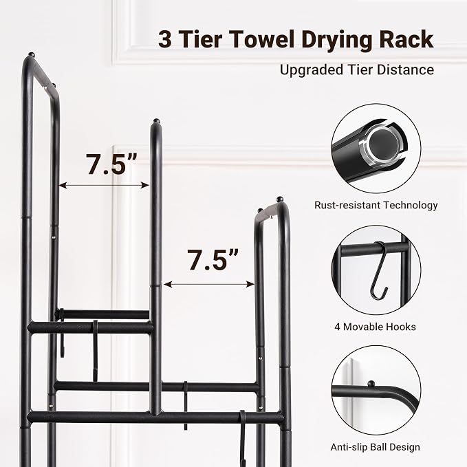 ELYKEN 40'' Tall Standing Towel Racks, 3 Tier Towel Drying Rack Outdoor - Image 4