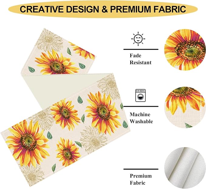 Summer Table Runner, Watercolor Yellow Floral Vase Spring Sunshine Farmhouse - Image 4
