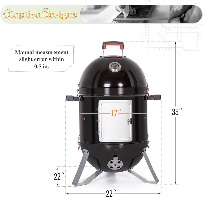 Captiva Designs 18-inch Vertical Charcoal Smoker Grill - Image 6