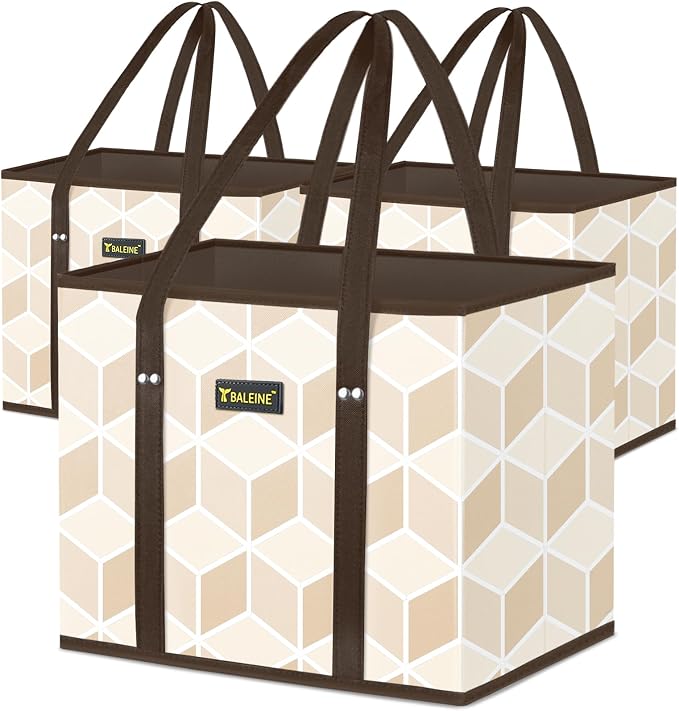 BALEINE 3Pk Reusable Grocery Bags, Foldable Shopping Bags by BALEINE