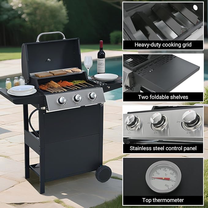 Endark Propane Gas Grill 3-Burner, 000 BTU Stainless BBQ Grill - Image 5