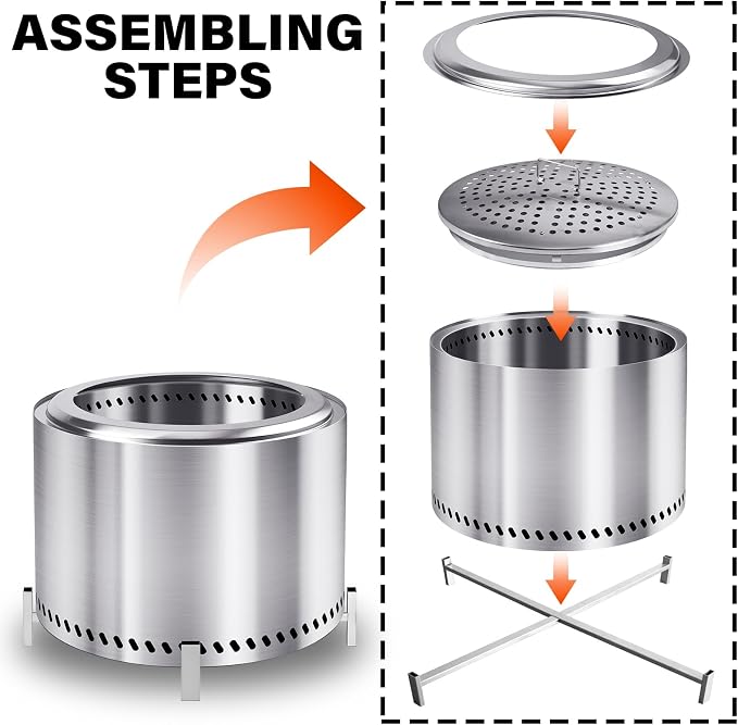 HGD 20" Smokeless Firepit with Stand, Stainless Steel Wood Burning Fire Pit - Image 2