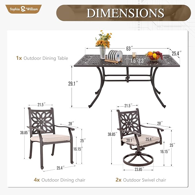 Sophia & William 7 Pieces Cast Aluminium Patio Dining Set - Image 8