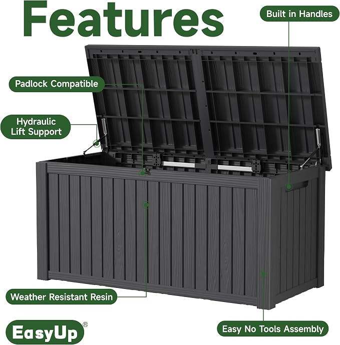 EasyUp 200 Gallon Outdoor Storage Box Waterproof, UV Resistant Resin Deck Box - Image 4
