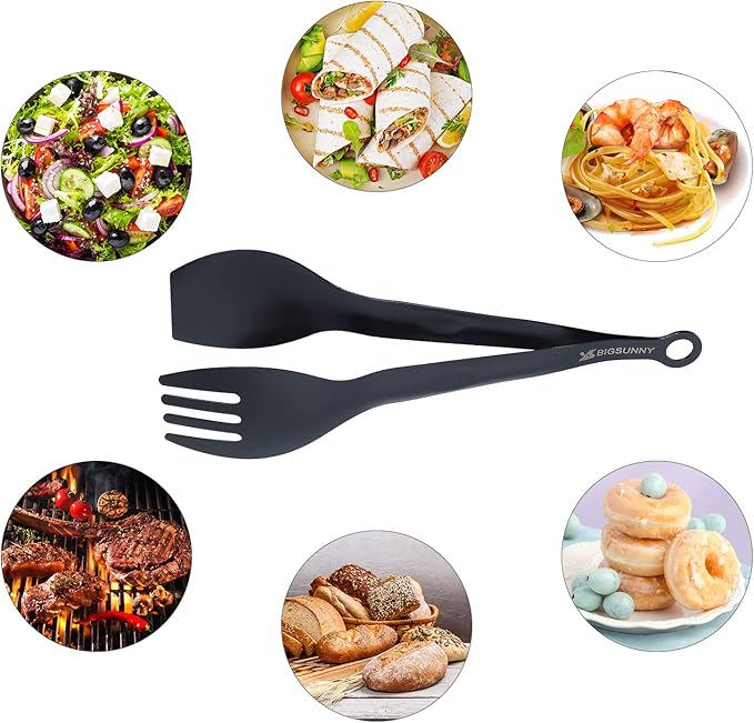 Tongs for Serving, Black Stainless Steel, 9 Inch Set of 2