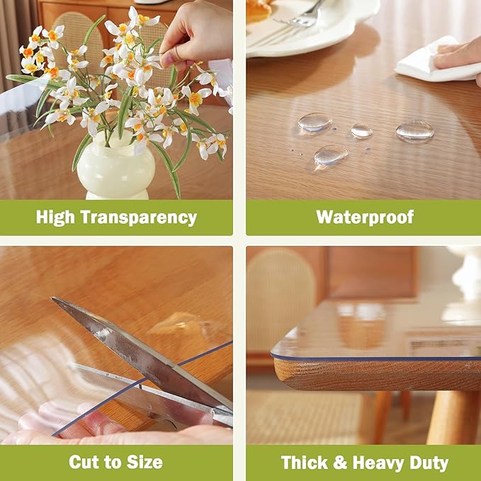 Clear Table Protector 22 x 40 Inch, 1.5mm Thick Plastic Table Cover, Waterproof - Image 4