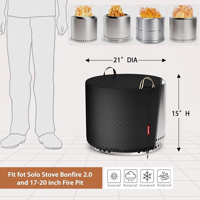 QH.HOME Fire Pit Cover Round for Solo Stove Bonfire 19", Waterproof Smokeless - Image 2