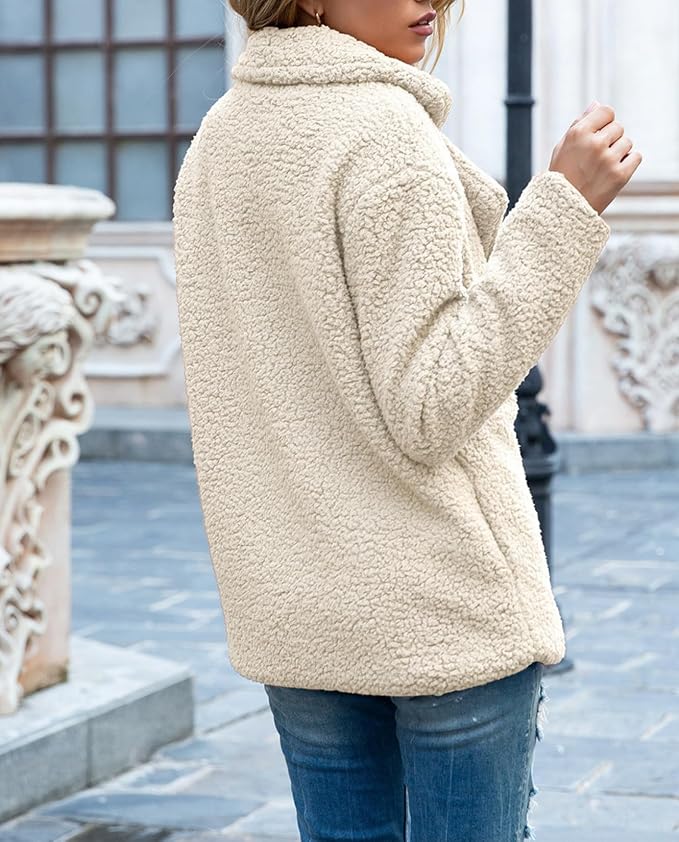 Women's Winter Warm Plush Cardigan Fuzzy Fleece Lapel Jacket - Image 6