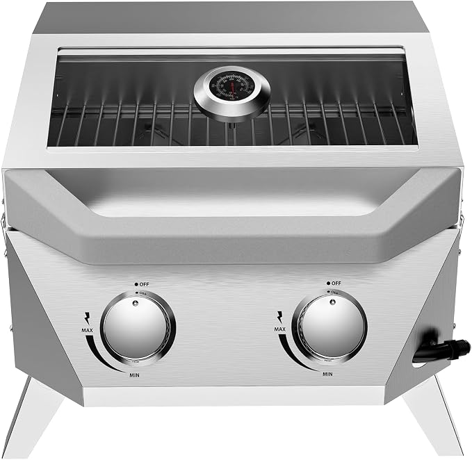 BESTFIRE 2-Burner Tabletop Propane Grill, 20000 BTU Stainless Steel Portable BBQ by GrillsOutdoorCooking