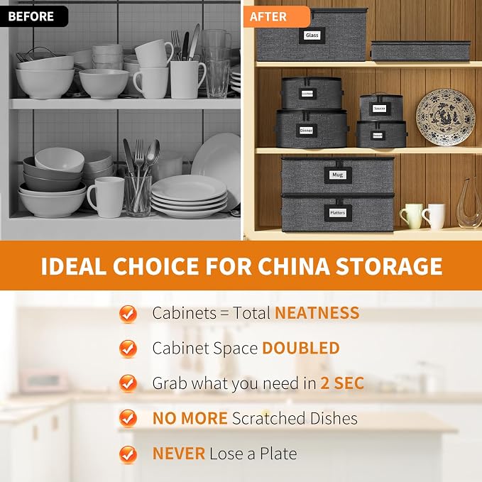 Aokeyee China Storage Containers Hard Shell 8 Piece, Wine Glass, Plate Storage - Image 4