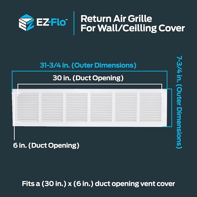 EZ-FLO 30 x 6 Inch White Return Air Vent Cover - Image 2