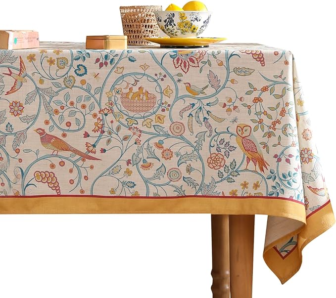 patdrea Designer Vintage Long Rectangular Tablecloth, French Floral Birds by Welcometopatdrea