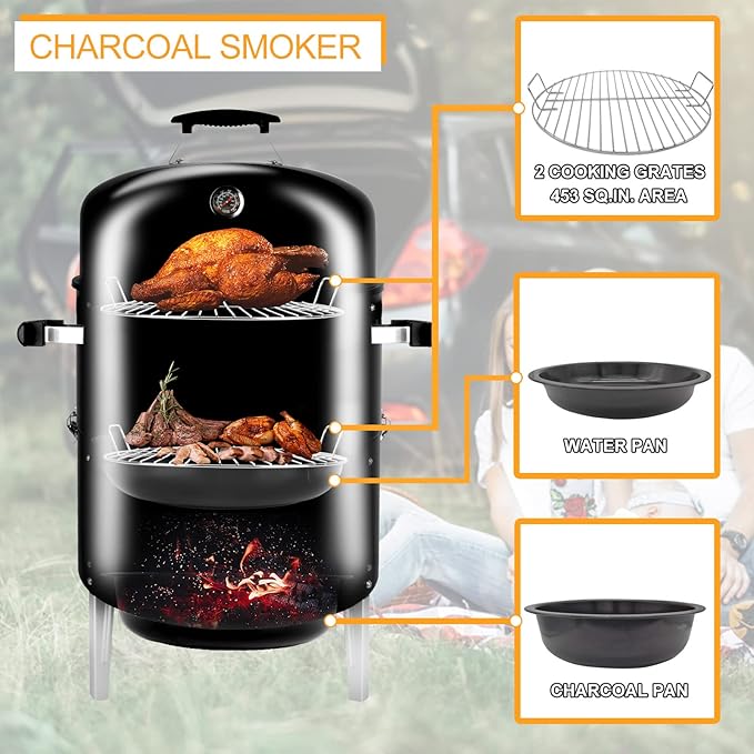 Charcoal BBQ Grill, Heavy Duty 3-in-1 Barbecue Smoker Grill - Image 5