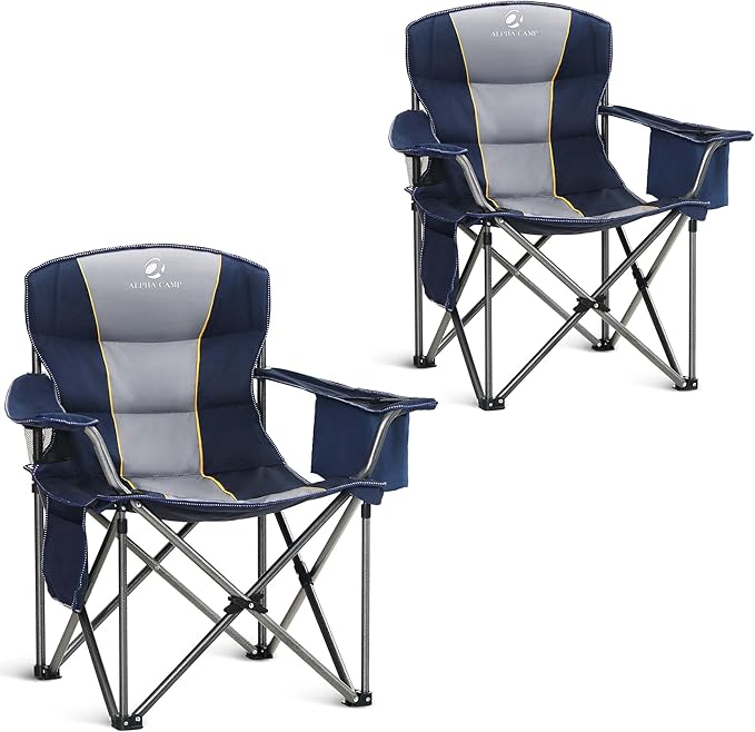 Oversized Camping Chair, Navy Blue, 500 lb Capacity, Built-In Cooler Bag