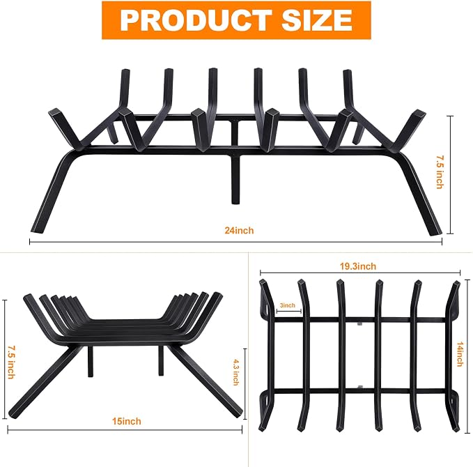 Fireplace Grate, Fireplace Log Holder, 24 inch Heavy Duty Solid Cast Iron - Image 2