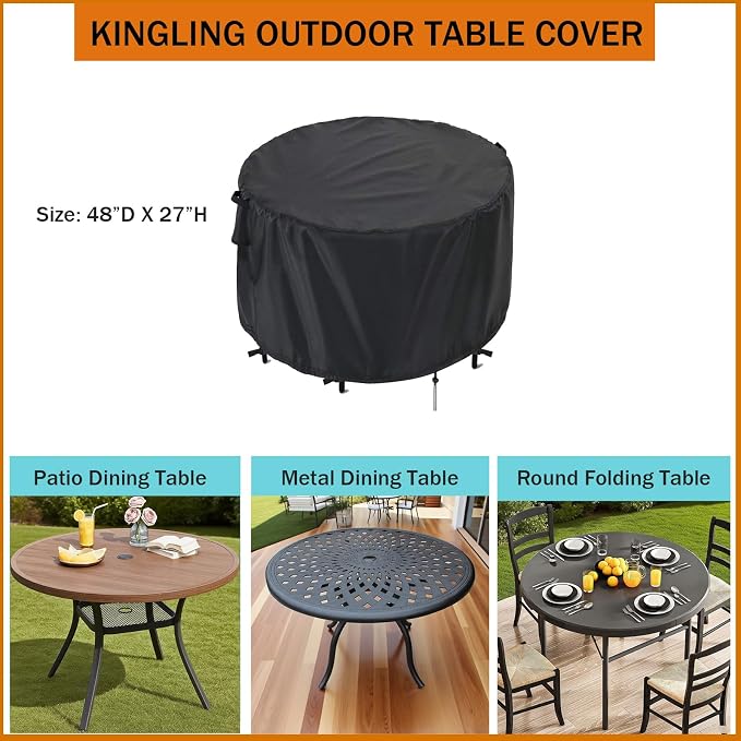Kingling Patio Furniture Covers Waterproof, Round Patio Table Cover 48 inch - Image 2