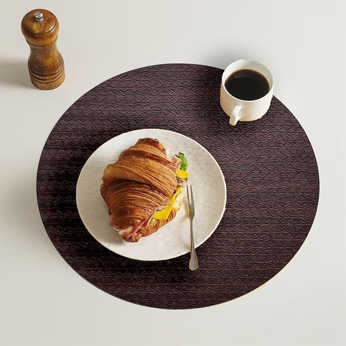 PIGCHCY Round 15" Water-Resistant Placemats Set of 6, Premium Faux Leather - Image 5