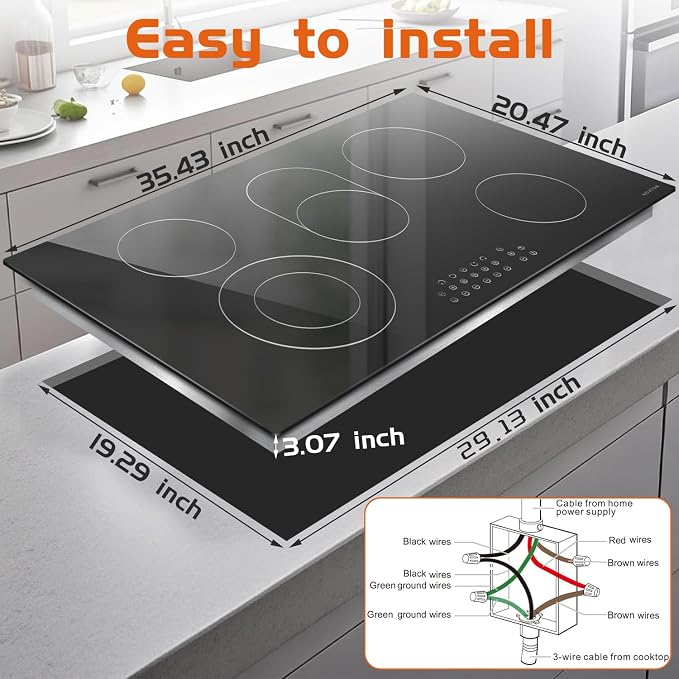 Noxton 36 Inch Electric Cooktop 5 Burner Electric Stove Top, Built-in Radiant - Image 4