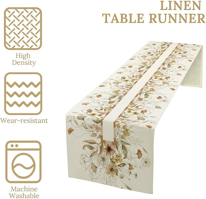 Autumn Wildflower Table Runner, Fall Yellow Flowers Leaves Thanksgiving Table - Image 3