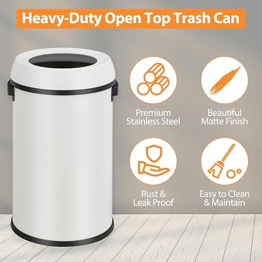 GarveeHome 17 gal/65 L Open Top Trash Can, Stainless Steel Rubbish Bin - Image 2