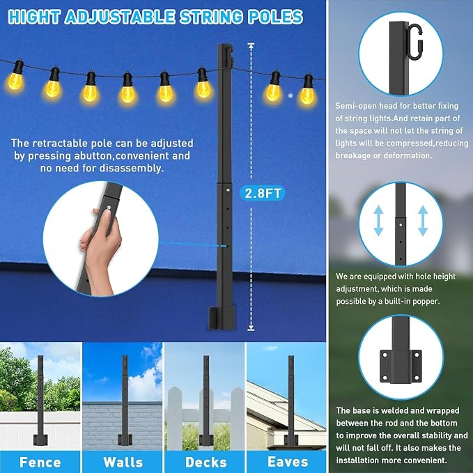 6 Pack String Light Poles, 2.8Ft Metal Poles - Image 2