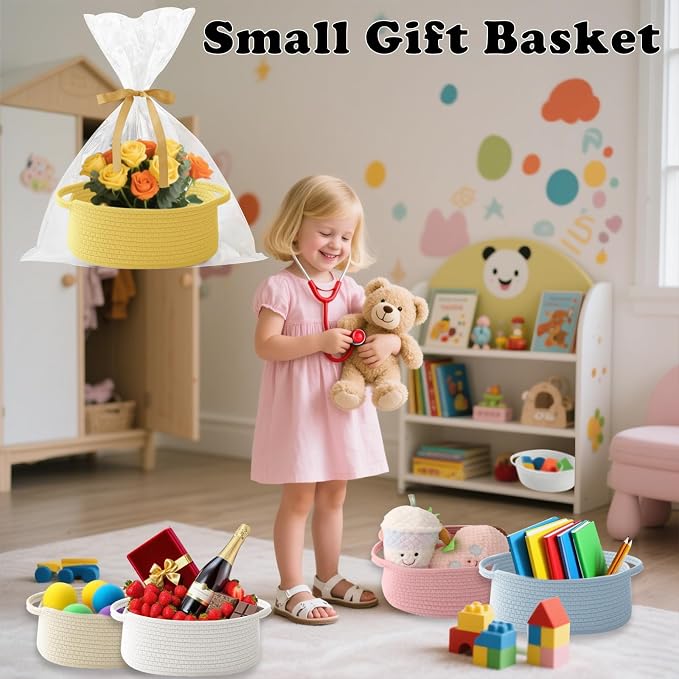 Gift Basket with Gift Bag and Ribbons, Small Rope Woven Shelf Storage, Baskets - Image 4