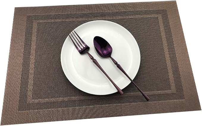 Gugrida Placemats Set of 6 Plaid Checkered Brown PVC Placemat - Image 6