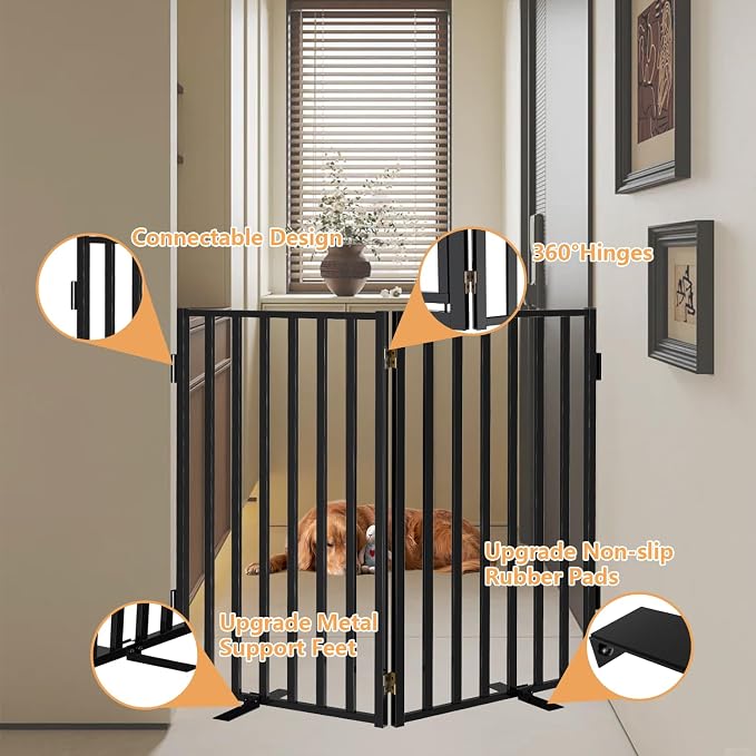 Full Metal Freestanding Dog Gates, Extra Wide Foldable Dog Fences - Image 3