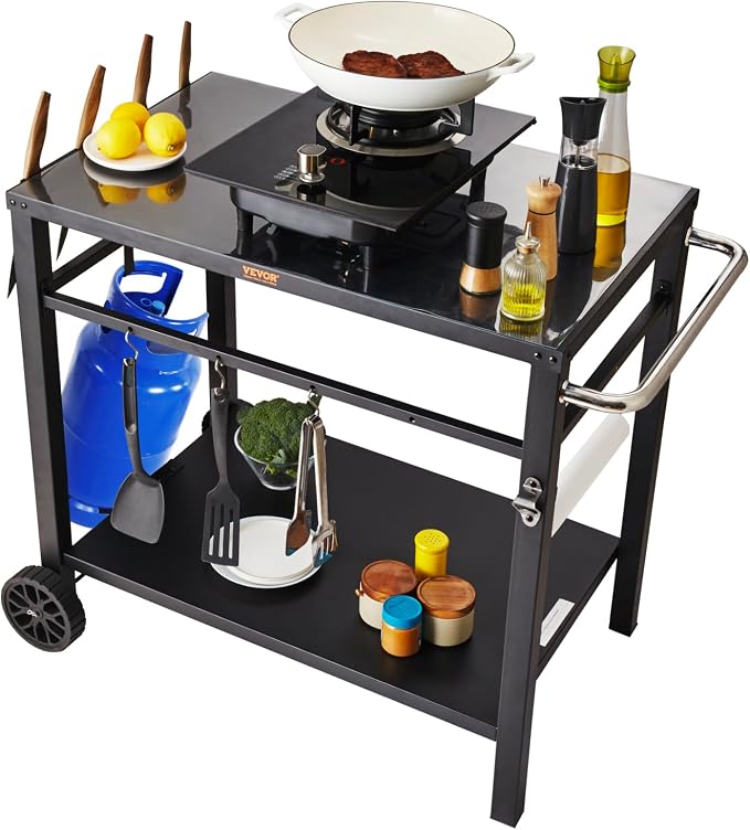 VEVOR Outdoor Grill Cart with Double-Shelf, BBQ Movable Food Prep Table with by VEVOR