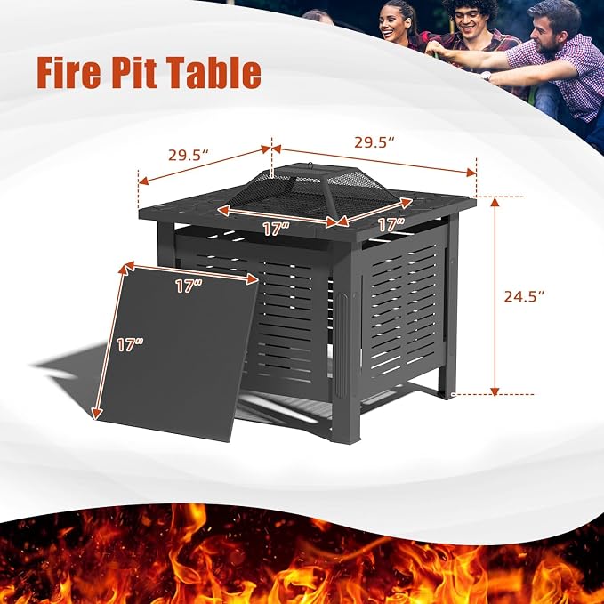 U-MAX Fire Pit Table, 30 Inch Wood Burning BBQ Grill Firepits, Metal Fireplaces - Image 2