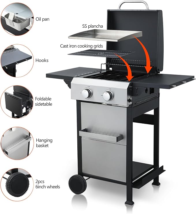 2-Burner Gas Grill, 24600 BTU Portable BBQ - Image 2
