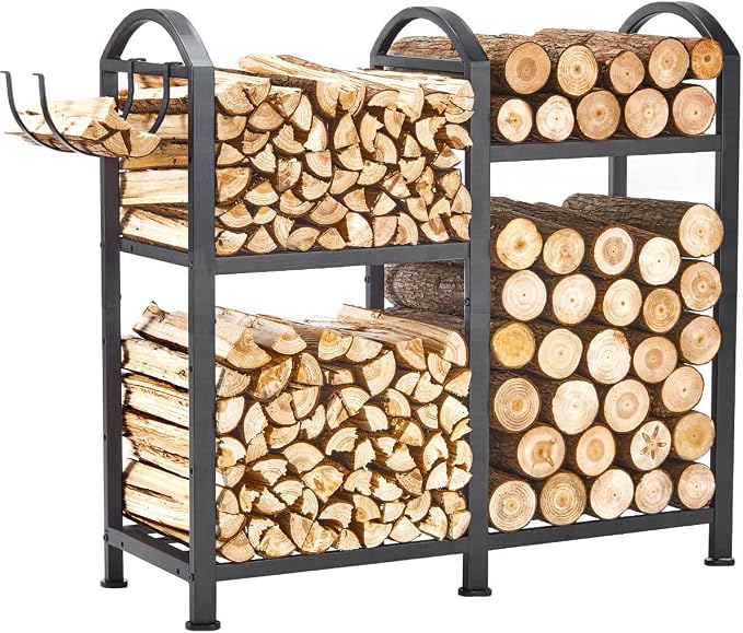 Firewood Rack Indoor With Hooks, 31inch Firewood Rack, log holders by Zexvida