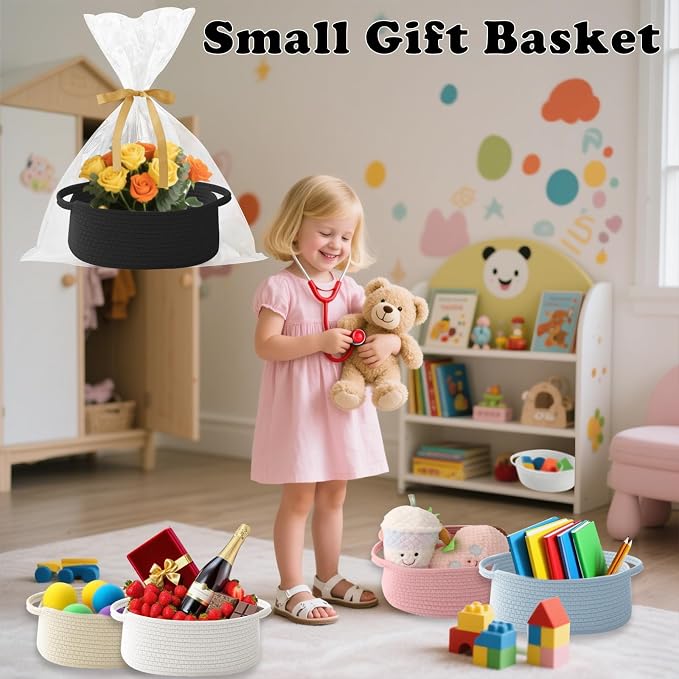 Gift Basket with Gift Bag and Ribbons, Small Rope Woven Shelf Storage, Baskets - Image 4