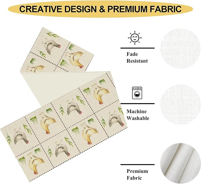 Farmhouse Rooster Table Runner, Rustic Farm Animals Chicken Plant Vintage - Image 5