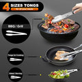 Tongs 4-Piece Stainless Steel Set with Silicone Grip and Locking Ring