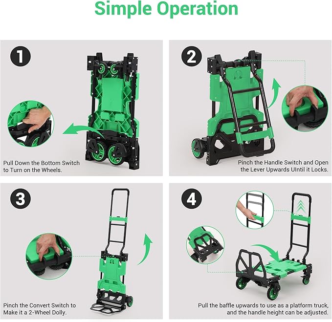 2-in-1 Folding Hand Truck with Basket, Heavy Duty 330LBS Collapsible Cart - Image 6