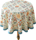 ISAENNE Designer Linen Elegant Small Round Tablecloth, Colorful Floral Bohemian by Isaennehomedecoration