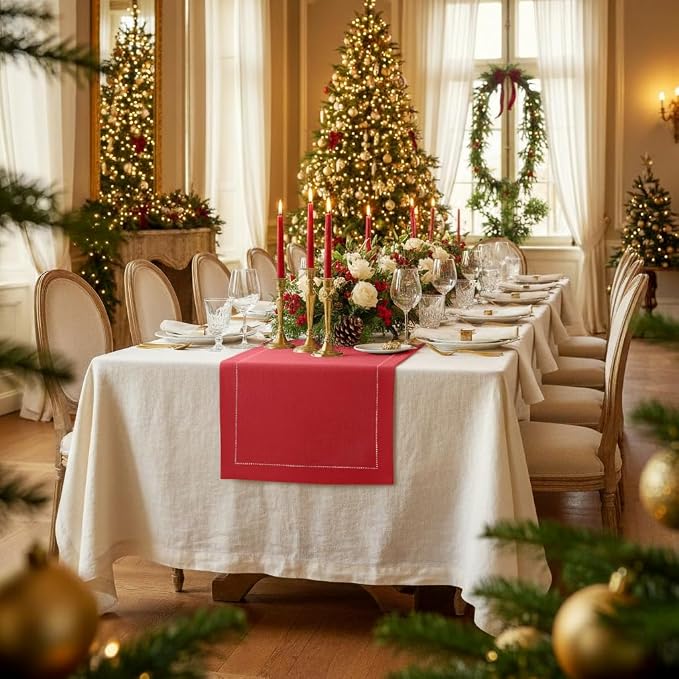 D'Moksha Homes Linen Bright Red Table Runner 84 Inches Long - Image 2