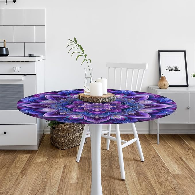 Mandrake Purple Blue Flower Round Table Cloth Cover, Elastic Edge Waterproof - Image 6