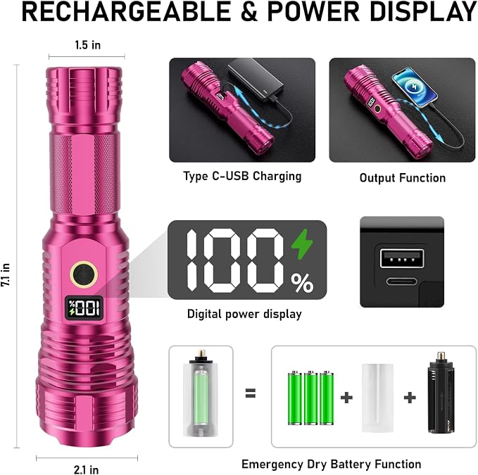 Flashlights High Lumens Rechargeable, LED Super Bright Flash Light Long Beam - Image 3