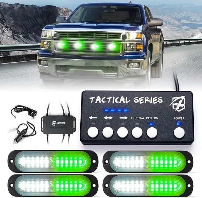Xprite White Green LED Surface Mount Strobe Lights Kit, w/Control Panel by Xprite