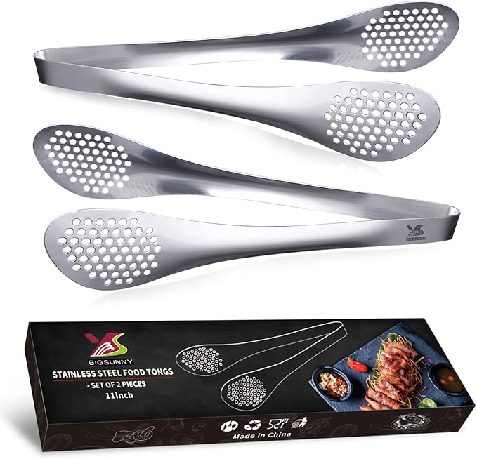 Serving Tongs, 11-Inch 304 Stainless Steel, Silver, Set of 2