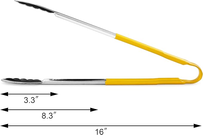 Serving Tongs, 16-Inch Stainless Steel with Yellow Vinyl Handles