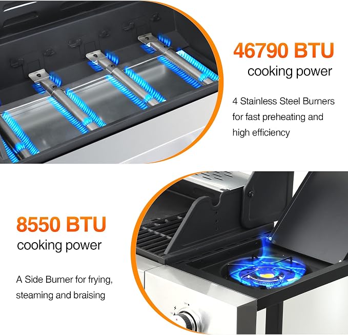 4-Burner Gas Grill, 790 BTU Outdoor BBQ Grill - Image 6