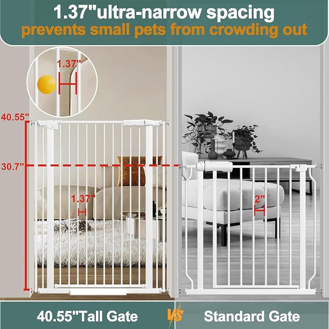 40.55" Tall 1.37" Ultra Narrow Spacing Dogs Pets Baby Gate - Image 2