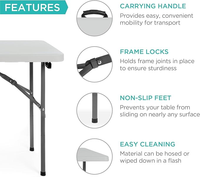 Best Choice Products 4ft Plastic Folding Table, Indoor Outdoor Heavy Duty - Image 5