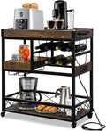 Bar Cart with Power Outlet, Industrial Kitchen Serving Cart with Wine Rack & by Ohsuaniy