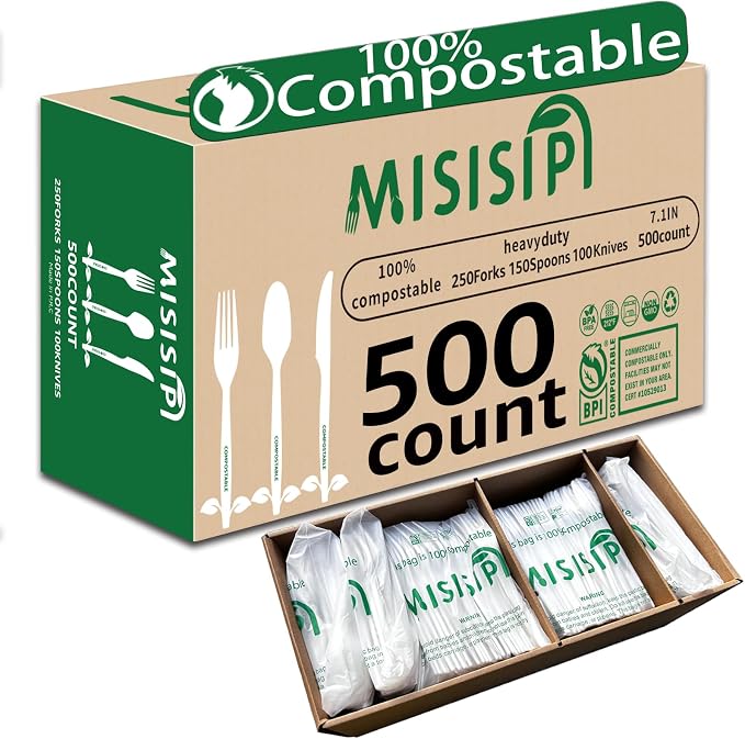MISISIPI Compostable Forks Spoons Knives Silverware Utensil set Extra Heavyduty by MISISIPI