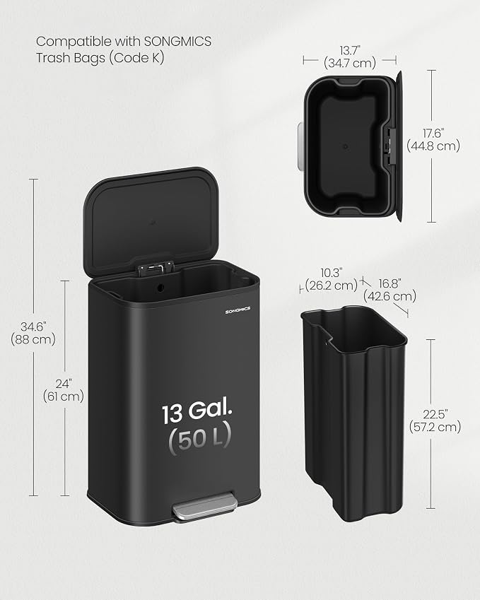 SONGMICS Kitchen Trash Can, 13-Gallon Garbage Can - Image 5